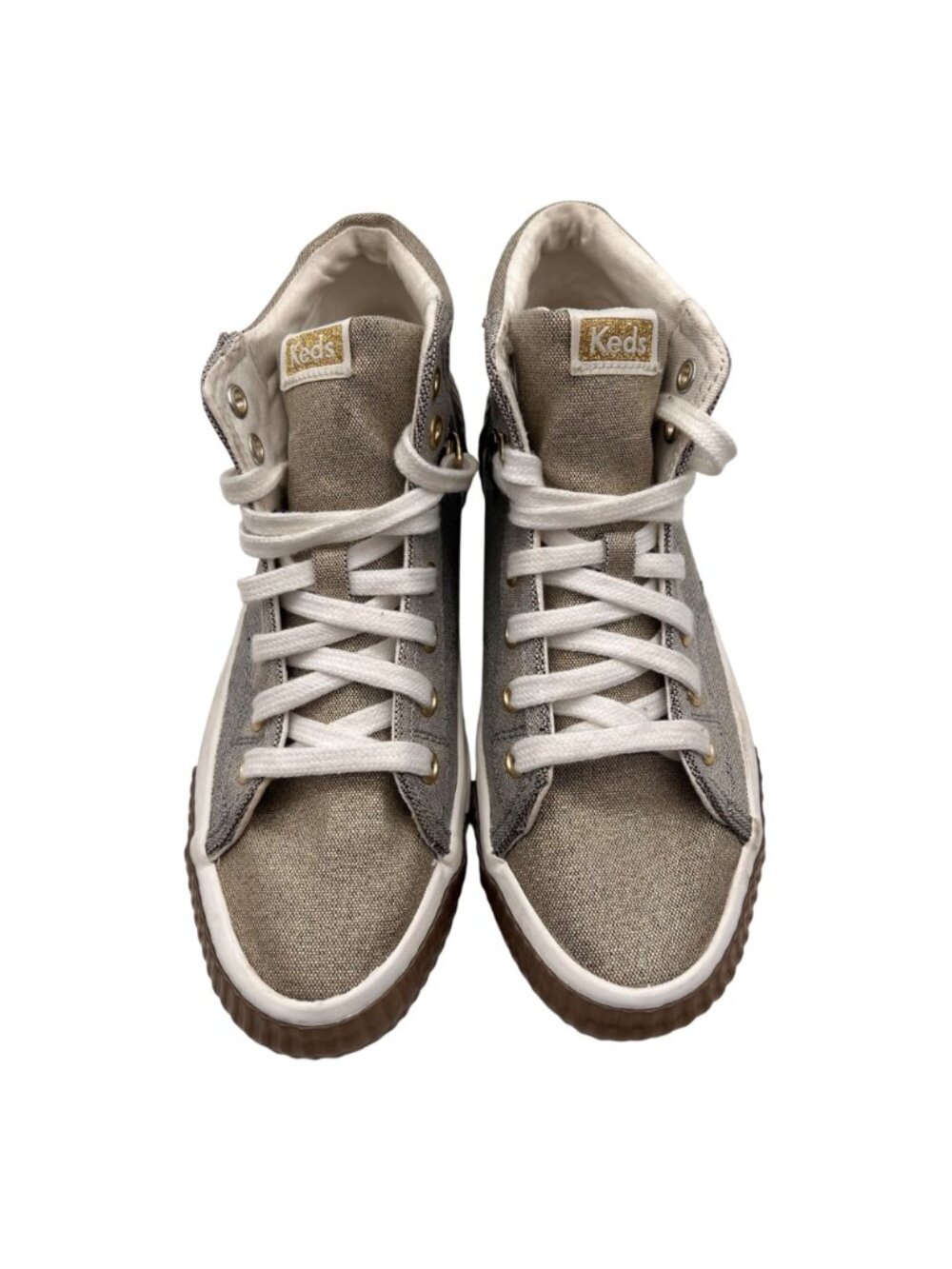 Keds High-Top Sneakers Womens Size 6.5 Lace-Up Metallic Silver Gold Rubber Sole - Picture 7 of 15